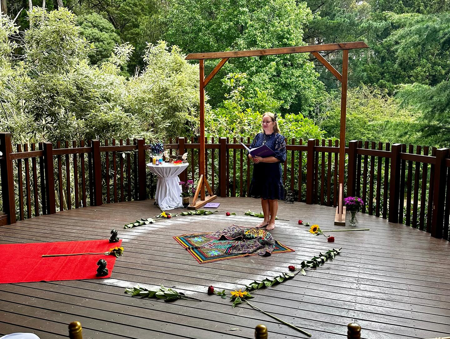 Melbourne celebrant Annie Birch conducting a spiritual handfasting ceremony in Victoria